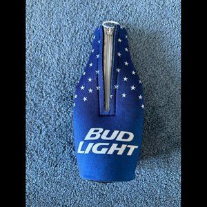 Bud Light Blue & White Stars Zip-Up Beer Bottle Koozie Holder